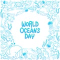 World Oceans Day. outline vector of marine life in the ocean with doodle style for celebration dedicated to help protect