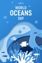 World Oceans Day. Paper art. Holiday dedicated to the protection and preservation of the oceans. Paper cut underwater Royalty Free Stock Photo