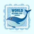 World Oceans Day underwater save marine life blue whale poster vector design picture template