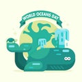 World Oceans Day underwater save marine life earth blue whale poster vector design picture image