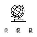 World, Office, Globe, Web Bold and thin black line icon set