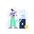 World oil price crisis concept. A woman is confused and shocked by the fuel prices. Gasoline prices, global increasing Royalty Free Stock Photo