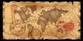 World old map, continent silhouette, wind rose sign vector vintage antique cartography background. Royalty Free Stock Photo