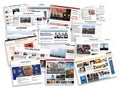 World online newspapers in a pile detail of newspapers with news information and reading