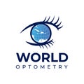 World optometry logo, creative vector eye with globe reflection Royalty Free Stock Photo