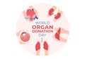 World Organ Donation Day Illustration with Kidneys, Heart, Lungs, Eyes or Liver for Transplantation, Saving Lives and Health Care