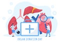 World Organ Donation Day Illustration with Kidneys, Heart, Lungs, Eyes or Liver for Transplantation, Saving Lives and Health Care
