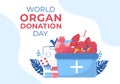 World Organ Donation Day Illustration with Kidneys, Heart, Lungs, Eyes or Liver for Transplantation, Saving Lives and Health Care