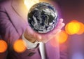 World in our hands. Woman holding digital model of Earth, closeup view Royalty Free Stock Photo