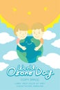 World Ozone Day 16 September vertical Banner set, Global warming concept kids hug protection smile earth, sun, sky and cloud Royalty Free Stock Photo