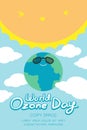 World Ozone Day 16 September vertical Banner set, Global warming concept smile earth with sunglasses protection, sun, sky and