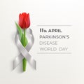 World Parkinson`s disease day banner with ribbon and flower
