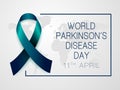 World Parkinson`s Disease Day 11th april. Vector isolated illustration with Blue Ribbon on grey background.