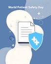 World patient safety day banner with medical document and shield icon Royalty Free Stock Photo