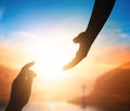 World Peace Day concept:Silhouette of Jesus reaching out hand Royalty Free Stock Photo