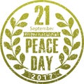 2017 World Peace Day design with olive wreath in grunge style.