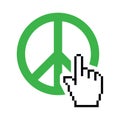 World peace green sign with cursor hand icon