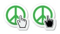 World peace green sign with cursor hand icon