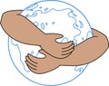 World peace illustration planet Earth hugging hands Royalty Free Stock Photo