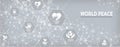 World Peace Web Header Banner with Dove Globe Hand and heart icon set