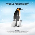 World Penguin Day background with penguins and snow