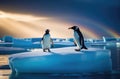 iceberg in the ocean, the kingdom of ice and snow, a pair of penguins on an ice floe, the far north