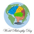 World Philosophy Day November. Buddhist man spiritual concept illustration