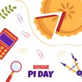 World Pi Day Illustration with Mathematical Constants or Baked Sweet Pie Flat Cartoon Hand Drawn Templates