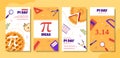 World Pi Day Social Media Stories with Mathematical Constants or Baked Sweet Pie Flat Cartoon Hand Drawn Templates Illustration