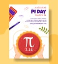 World Pi Day Vertical Poster with Mathematical Constants or Baked Sweet Pie Flat Cartoon Hand Drawn Templates Illustration