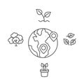 World with pin location mark sign. Love nature concept with tree and plant icon vector isolated modern outline on white Royalty Free Stock Photo