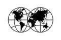 World planet black icon. Globe earth hemisphere combination vector symbol