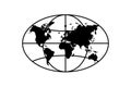 World planet map elongated circle black icon. Globe earth continents vector oval symbol