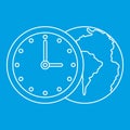 World planet with watch icon, outline style Royalty Free Stock Photo