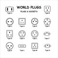 International World Plugs and Sockets Types Diagram Set. Vector Diagram Depicting Electric Plugs and Sockets from Various Countrie