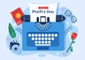 World Poetry Day on March 21 Illustration with a Quill, Paper or Typewriter for Web Banner or Landing Page in Cartoon Hand Drawn