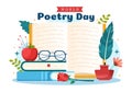 World Poetry Day on March 21 Illustration with a Quill, Paper or Typewriter for Web Banner or Landing Page in Cartoon Hand Drawn