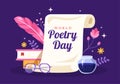 World Poetry Day on March 21 Illustration with a Quill, Paper or Typewriter for Web Banner or Landing Page in Flat Cartoon Hand