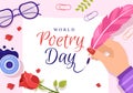 World Poetry Day on March 21 Illustration with a Quill, Paper or Typewriter for Web Banner or Landing Page in Flat Cartoon Hand