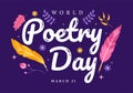 World Poetry Day on March 21 Illustration with a Quill, Paper or Typewriter for Web Banner or Landing Page in Flat Cartoon Hand