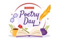 World Poetry Day on March 21 Illustration with a Quill, Paper or Typewriter for Web Banner or Landing Page in Flat Cartoon Hand