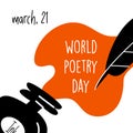 World poetry day, march 21. Vector illustration of inkwell and feather. Modern desugn,