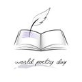 World poetry day sketch of a fountain pen and book