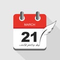 World poetry day 21th march in red calendar