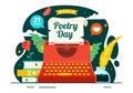 World Poetry Day Vector Illustration on March 21 with a Quill, Ink, Paper, Typewriter and Book to Writing in Literature