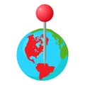 World pointer icon isometric vector. Planet earth globe with red gps pin icon