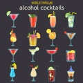 World popular alcohol cocktails color flat icons set Royalty Free Stock Photo