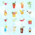 World popular alcohol cocktails color flat icons set Royalty Free Stock Photo