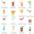 World popular alcohol cocktails color flat icons set Royalty Free Stock Photo