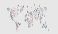 World Population Creative Concept on Global Map. Large Crowd of Different People Standing Together in a Shape of Earth. Global Royalty Free Stock Photo